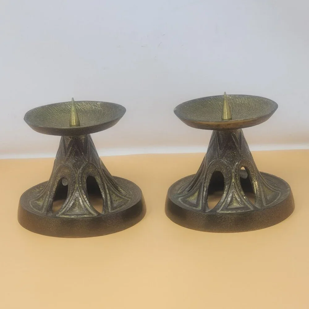 Pair Of Vintage Mid-Century Modern Brass Candle Holders